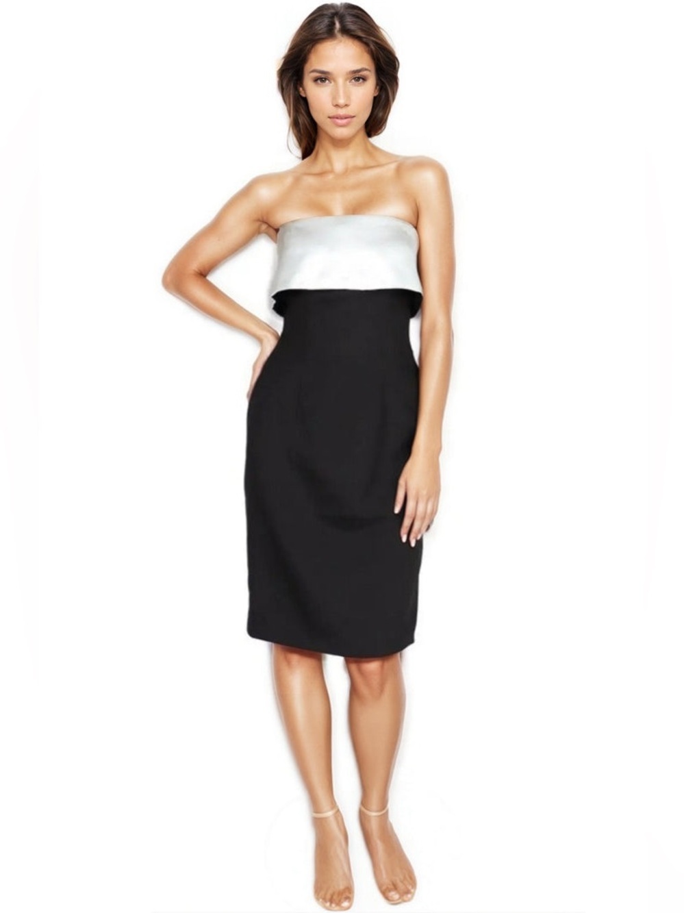 Rene by Rene Ruiz Strapless Satin Cocktail with Back Bow Detail Black White NWT